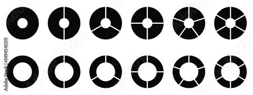 Pie chart icon trendy style illustration for web design. Circle diagram collection with sections or parts. Progress Indicator Icons for ai Design. Infographic wheel segment and fraction.