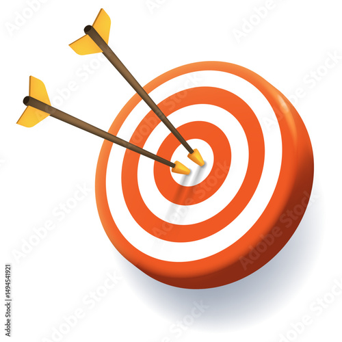 Arrow Hitting Bullseye Target – Business Success and Goal Achievement Vector Illustration