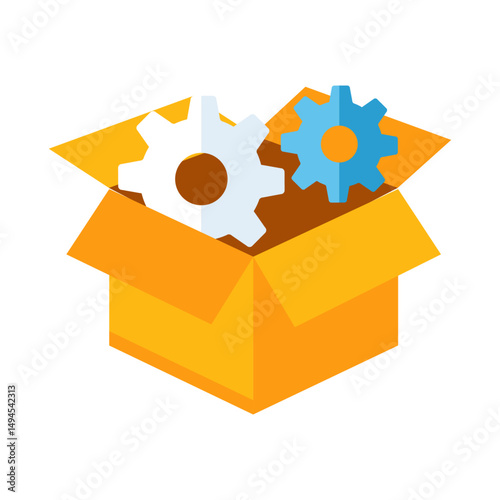 Box with Gears Icon – Vector Illustration of Settings, Configuration, or System Tools Concept