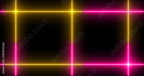 Neon design line animation for greetings, advertisements, nightclubs, and event celebrations. Cool design line animated on a black background. 4K Technology video material animation.