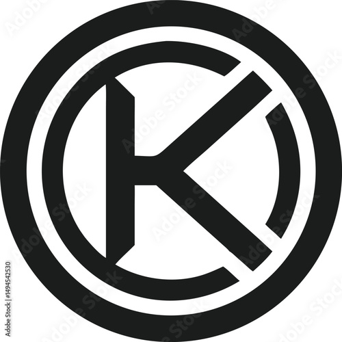 Minimalist circle logo design featuring the letter k with alphabet letters transparency
