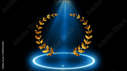 Laurel wreaths award with copy space. Luxury gold light streak. Gold award animation for Sale, Social Networks, Marketing, and scenes. Golden Award wreath Animation. Awards ceremony background