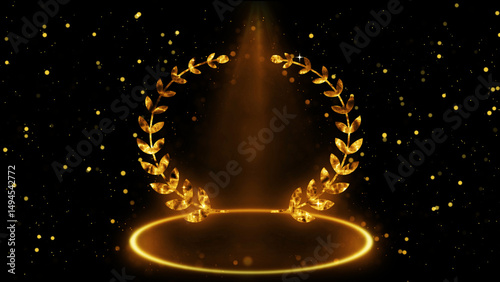 Laurel wreaths award with copy space.Luxury gold particle and light streak award BG.Gold award animation for Sale,Social Networks,Marketing, and scenes.Award wreath animation.Awards ceremony BG