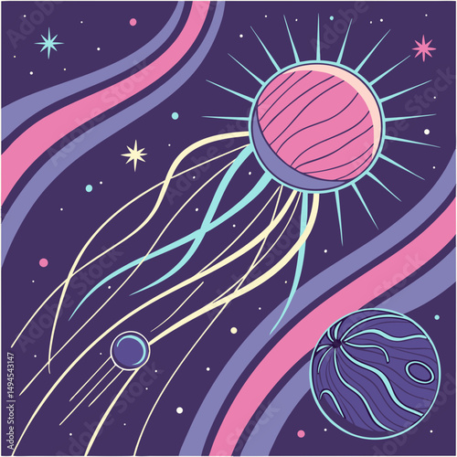 Cosmic Energy Wave Visualization for Meditation Apps, Spiritual Blogs, Healing Websites and Consciousness Expansion Content - Purple Energy Field Art