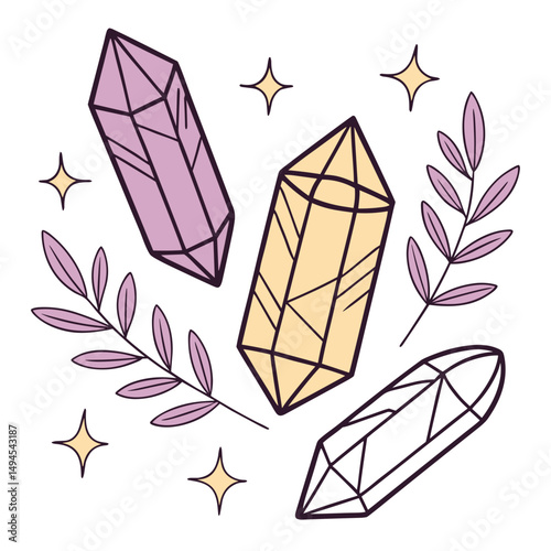 Crystal Collection Illustration for Wellness Blogs, Alternative Healing Websites, Metaphysical Shops and Spiritual Practice Guides - Gemstone Healing Resources