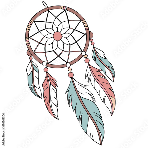 Dreamcatcher Illustration for Native American Cultural Content, Spiritual Websites, Home Decor Blogs and Craft Tutorial Resources - Traditional Protection Symbol