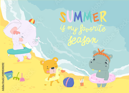 Funny Animals sunbath swimming in the Sea on Sea Beach Shores