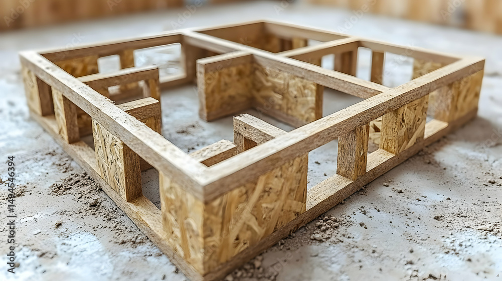 Obraz premium Wooden House Frame 3D Model