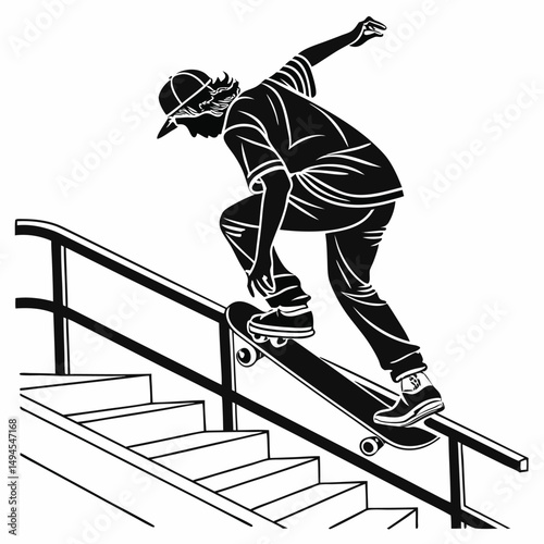 skateboarder performing a trick mid air black vector