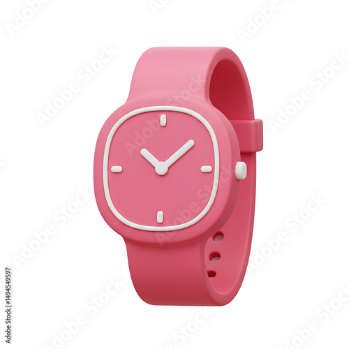 Pink wristwatch mockup with white details and a minimalist design against a clean white background.
