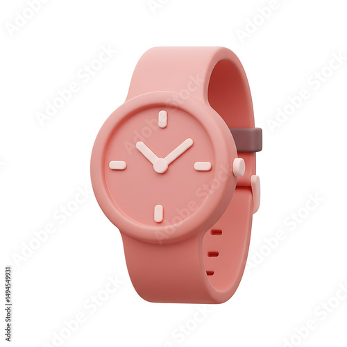 Rendered 3d illustration of a simple pastel pink wristwatch against a clean white background