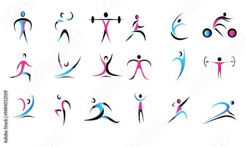 Dynamic Human Forms Active Lifestyle vector set icon
