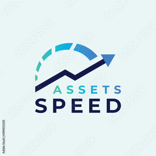 asset growth logo or speedometer with increasing arrow graph