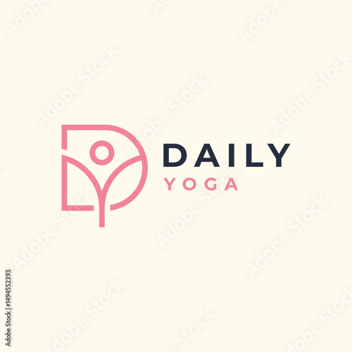 yoga logo or monogram initial letter D with a person posing stretching both arms