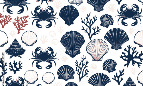 Design a seamless vector pattern featuring detailed marine life illustrations, easily scalable and editable.
