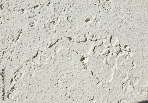 A textured white wall with rough, uneven plaster or cement, creating a minimalist and subtly shadowed background