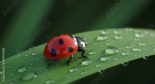 Ladybug on Dew-Kissed Leaf