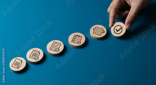 Wooden Blocks Showing Checklist Process Stages for Project Management and Workflow