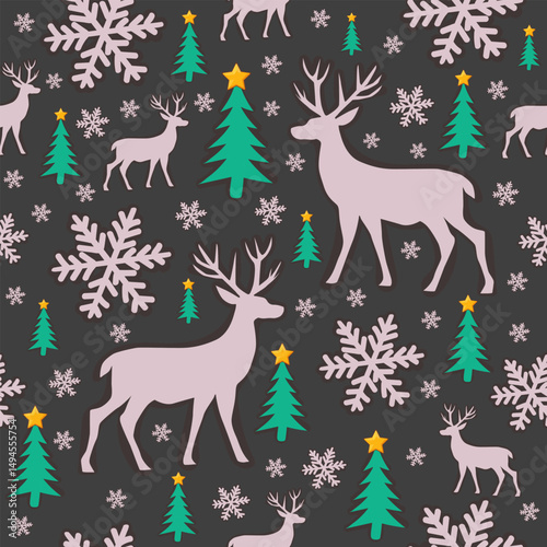 Deer and Snowflakes Christmas Pattern