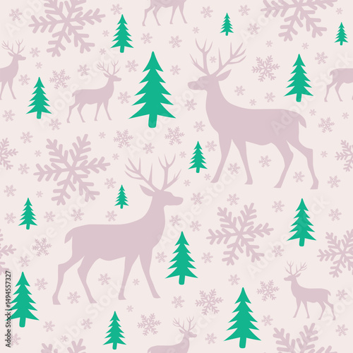 Light Christmas Pattern with Reindeer