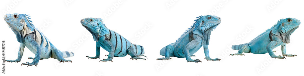 Obraz premium Group of captivating turquoise iguanas in natural poses