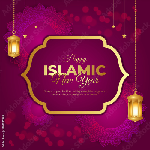 Vector illustration of Islamic New Year social media template