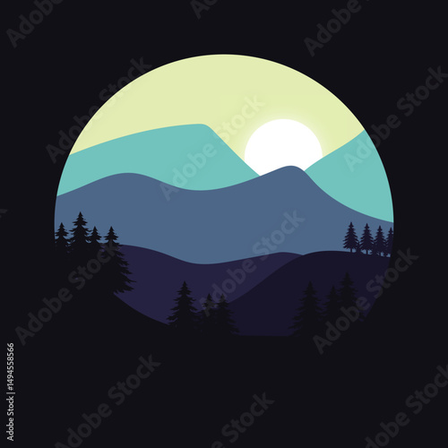 night landscape with mountains and moon