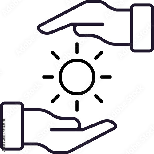 Sun between Hands Thin Line Icon for Web Sites, Books, Cards, Apps