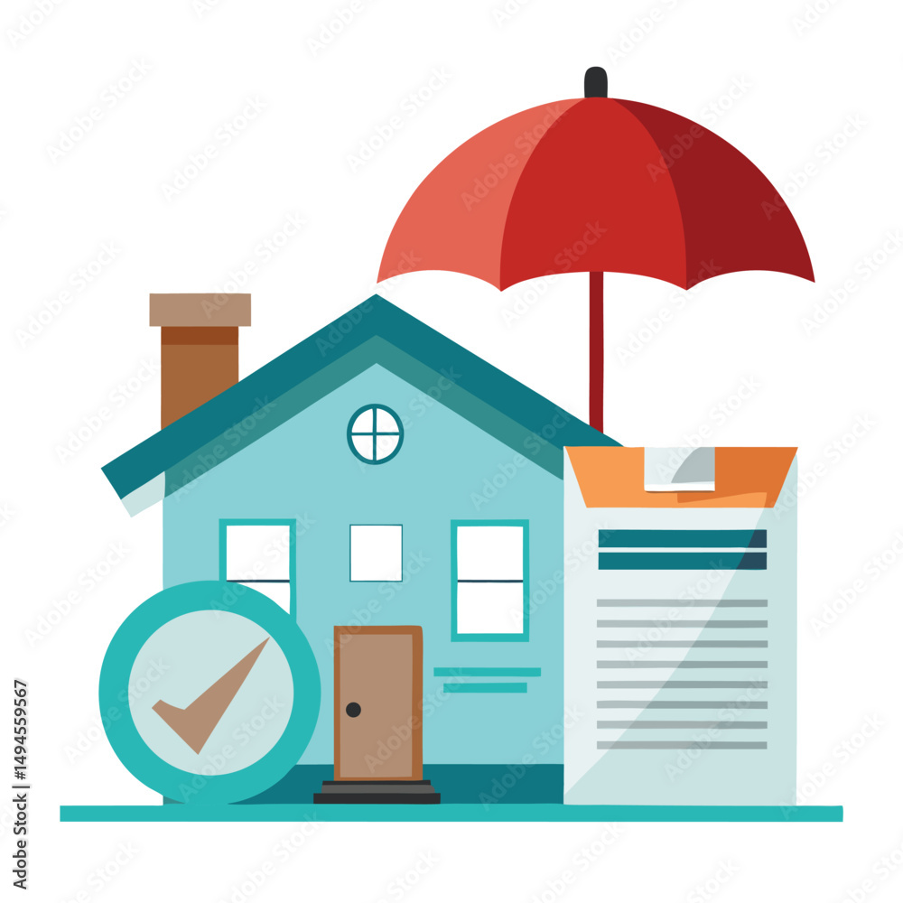 House property insurance, house and insurance document under umbrella vector illustration. House property insurance, house and insurance document under umbrella vector illustration.