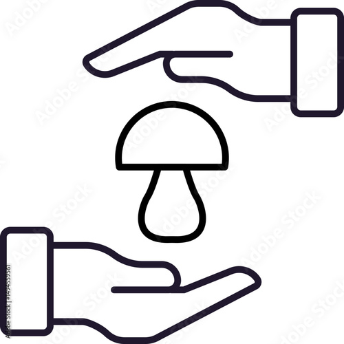 Sign of Mushroom between Hands for Graphics, Concept, Apps