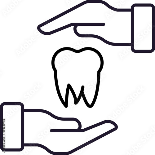 Linear Picture of Tooth between Hands for Graphics, Concept, Apps