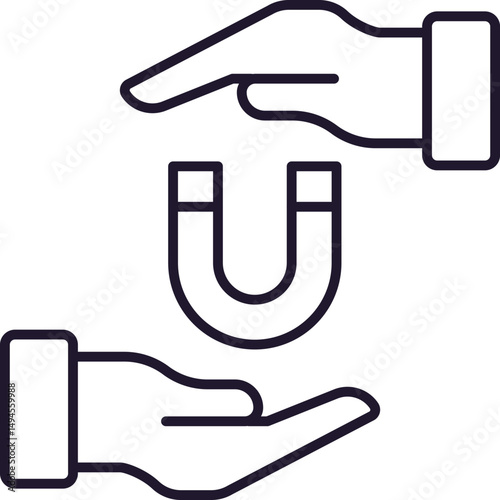 Magnet between Hands Line Icon for Graphics, Designs, Books, Adverts, Apps