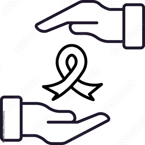 Pink Ribbon between Hands Icon for Graphic Design, Web Sites, Cards, Books, Articles