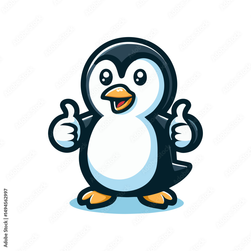 Obraz premium Cute Penguin Mascot Cartoon Vector in Bold Line Art with Happy Face Winter Animal Character Perfect for Logo T Shirt Kids Merchandise Digital Branding Avatar Emblem and Marketing Use