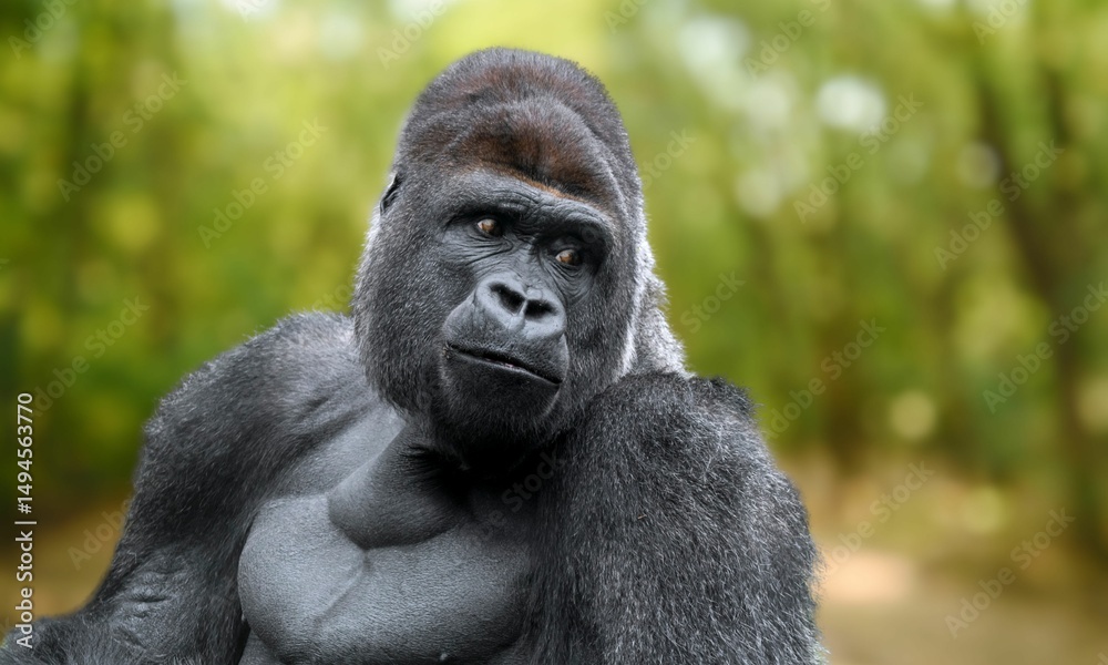 Obraz premium Critically Endangered Cross River Gorilla in Tropical Forest