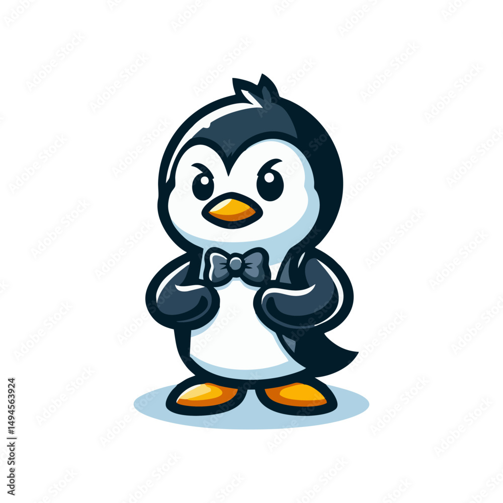 Obraz premium Cartoon Cute Penguin Mascot Character Design Illustration for Logo Emblem Wildlife Nature Winter Animal Arctic Antarctic Character Flat Vector Simple Animal Friendly Adorable Icon Graphic Style