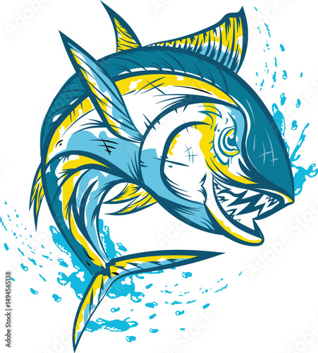 Colorful  Monster Tuna fish logo icon vector illustration design 