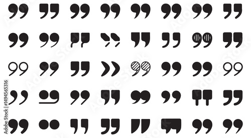 Quotation Mark Icons Set, Featuring Various Styles of Quotation Marks