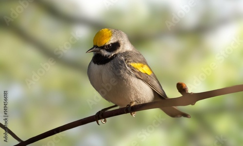 Golden-Winged Warbler Perched on Branch