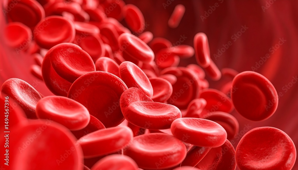 Fototapeta premium Red blood cells flowing in vessel.
