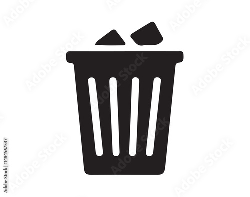 Simple Icon of a Trash Bin with Garbage, Representing Waste Management, Garbage Disposal, and Cleanliness. Ideal for Environmental, Recycling, and Sustainability Projects in Graphic Design.