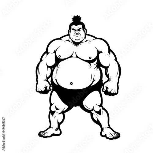 Focused Sumo wrestler in ready stance, strength and tradition