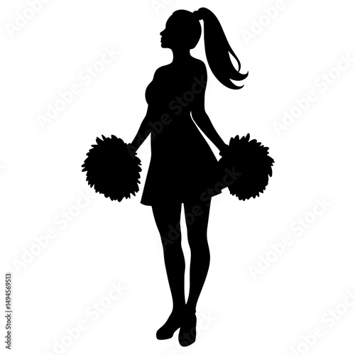 Cheerleader celebrating with pom poms in silhouette, team spirit