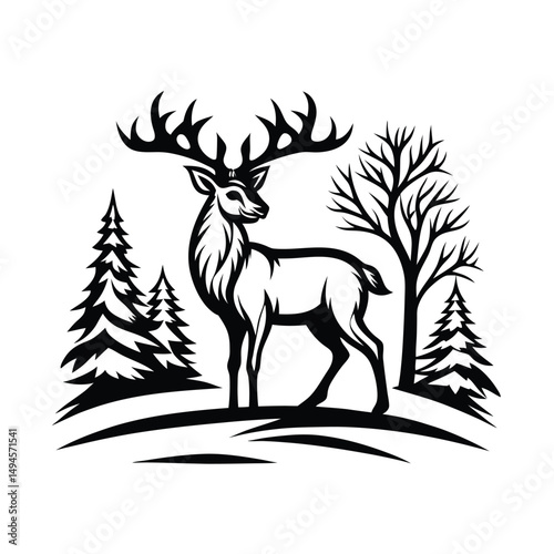 reindeer standing with trees