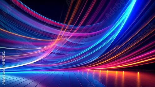 Neon Light Trails Dance Across a Futuristic Stage A Vibrant Spectacle