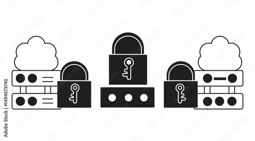 Fototapeta premium Cloud Security Line Icon, eps 10 on white background, vector illustration.