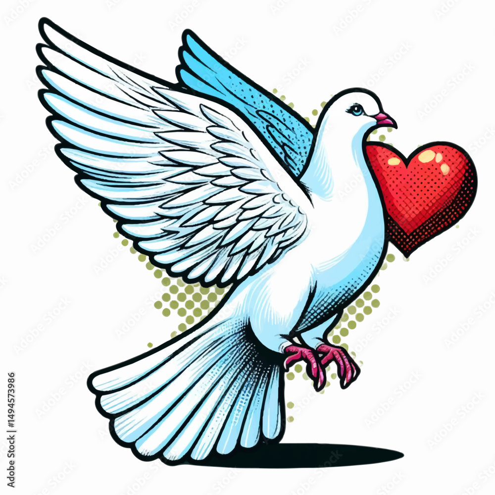 Fototapeta premium Vector illustration of a peace dove with a heart, symbolizing love and freedom in flight