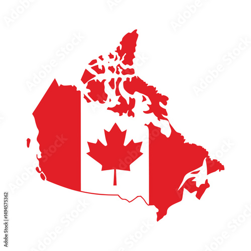 A map of Canada filled with the design of the Canada national flag vector illustration