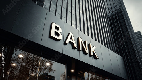 Modern bank building with glass facade and sleek corporate architecture,