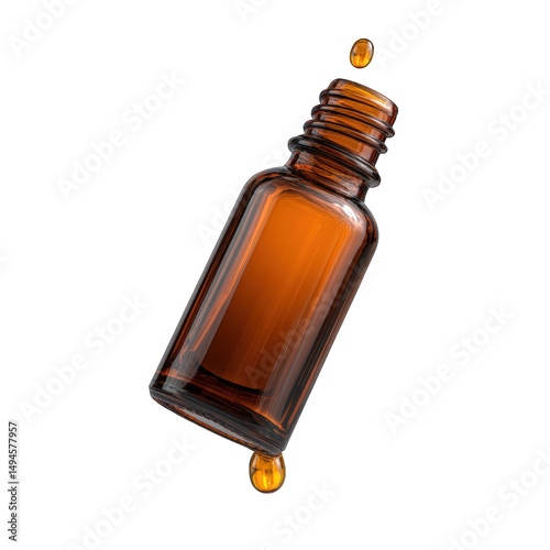 Amber bottle with liquid drops on black background isolated on transparent background.png white background